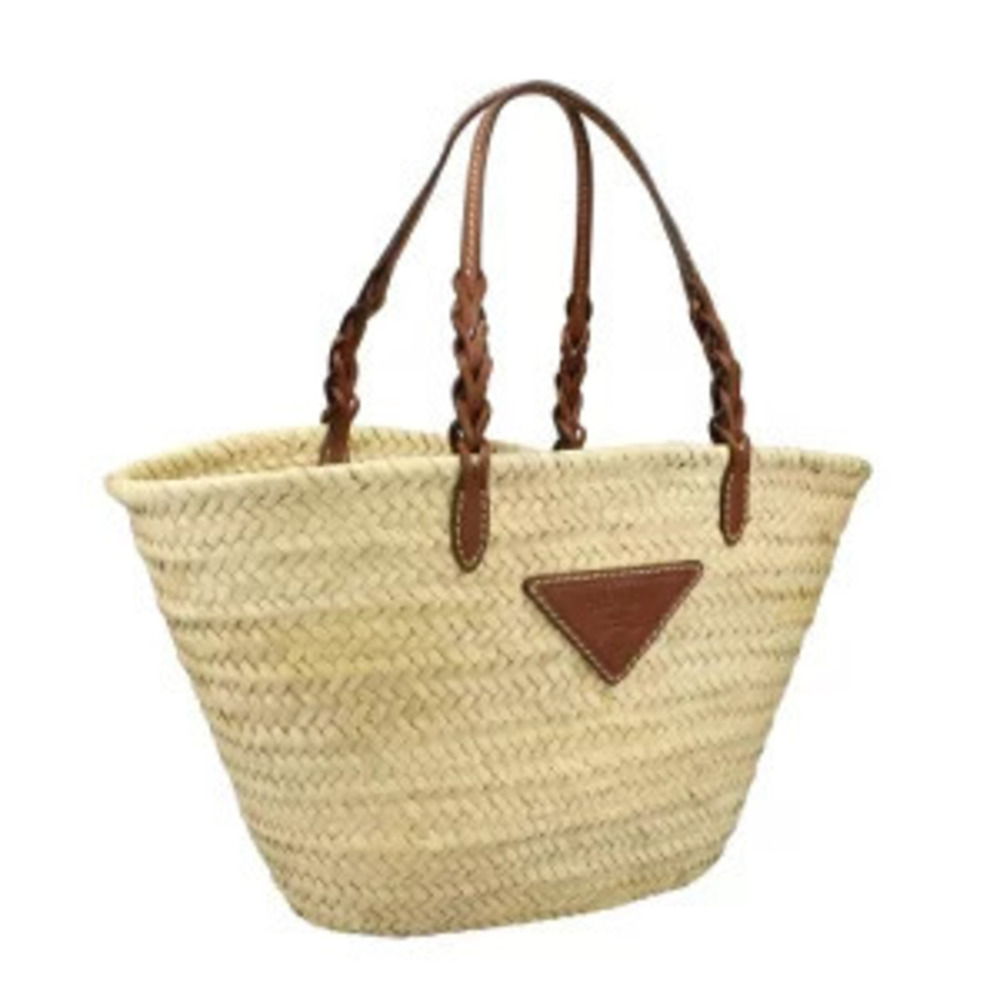Prada straw features tote braided bag handles leather Tan